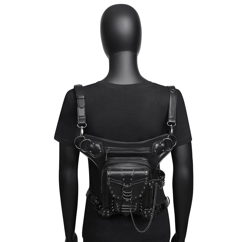 Kobine Men's Steampunk Chain Nailed Multifunctional Faux Leather Bag