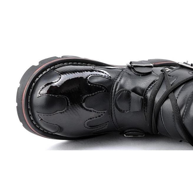 Kobine Men's Steampunk Fire Totem Black High Boots Motorcycle Boots