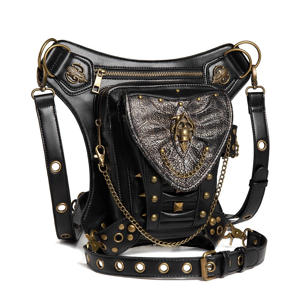 Kobine Men's Steampunk Skull Chain Multifunctional Faux Leather Bag