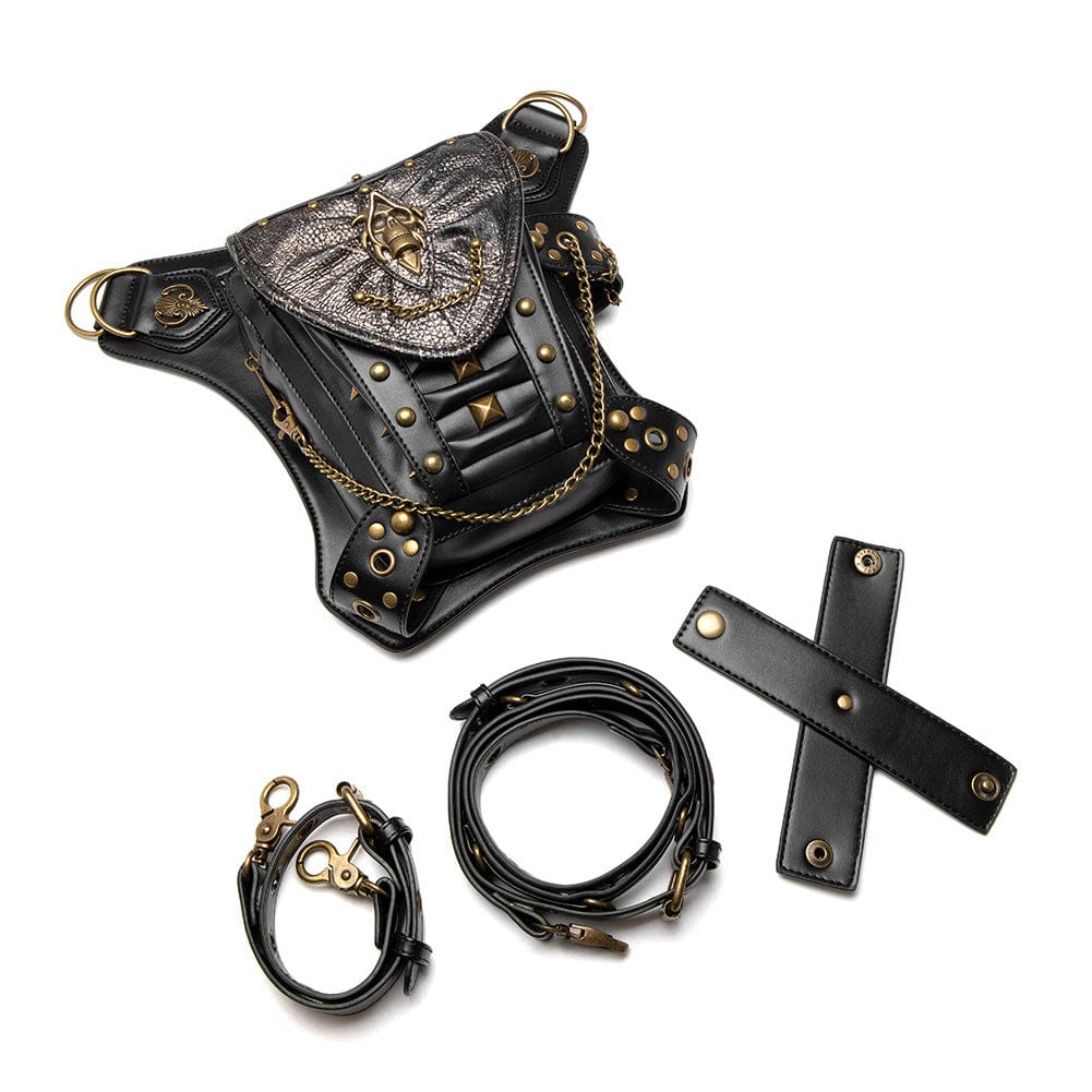 Kobine Men's Steampunk Skull Chain Multifunctional Faux Leather Bag