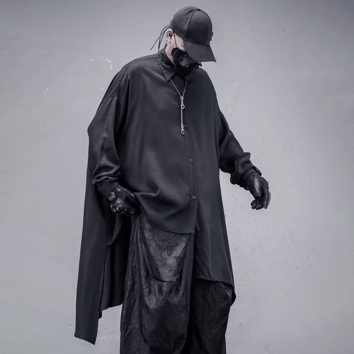 Kobine Men's Techwear Asymmetric Collared Long Sleeve Shirt