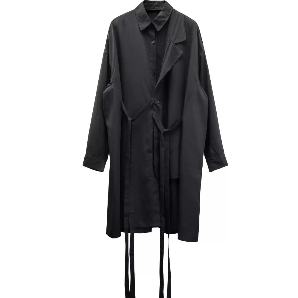 Kobine Men's Techwear Asymmetric Collared Strappy Long Sleeve Shirt