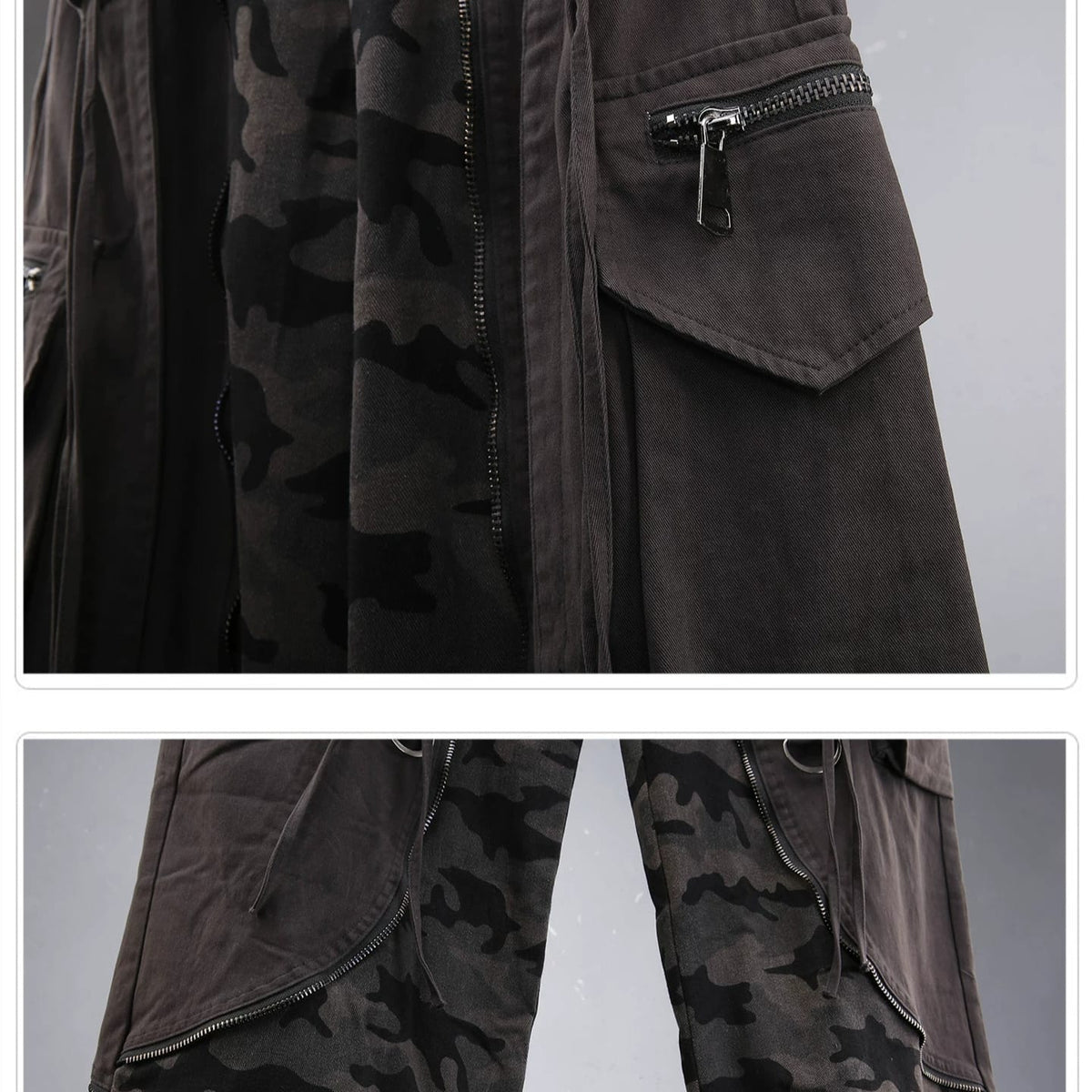 Kobine Men's Techwear Big Pockets Strappy Patchwork Camouflage Pants