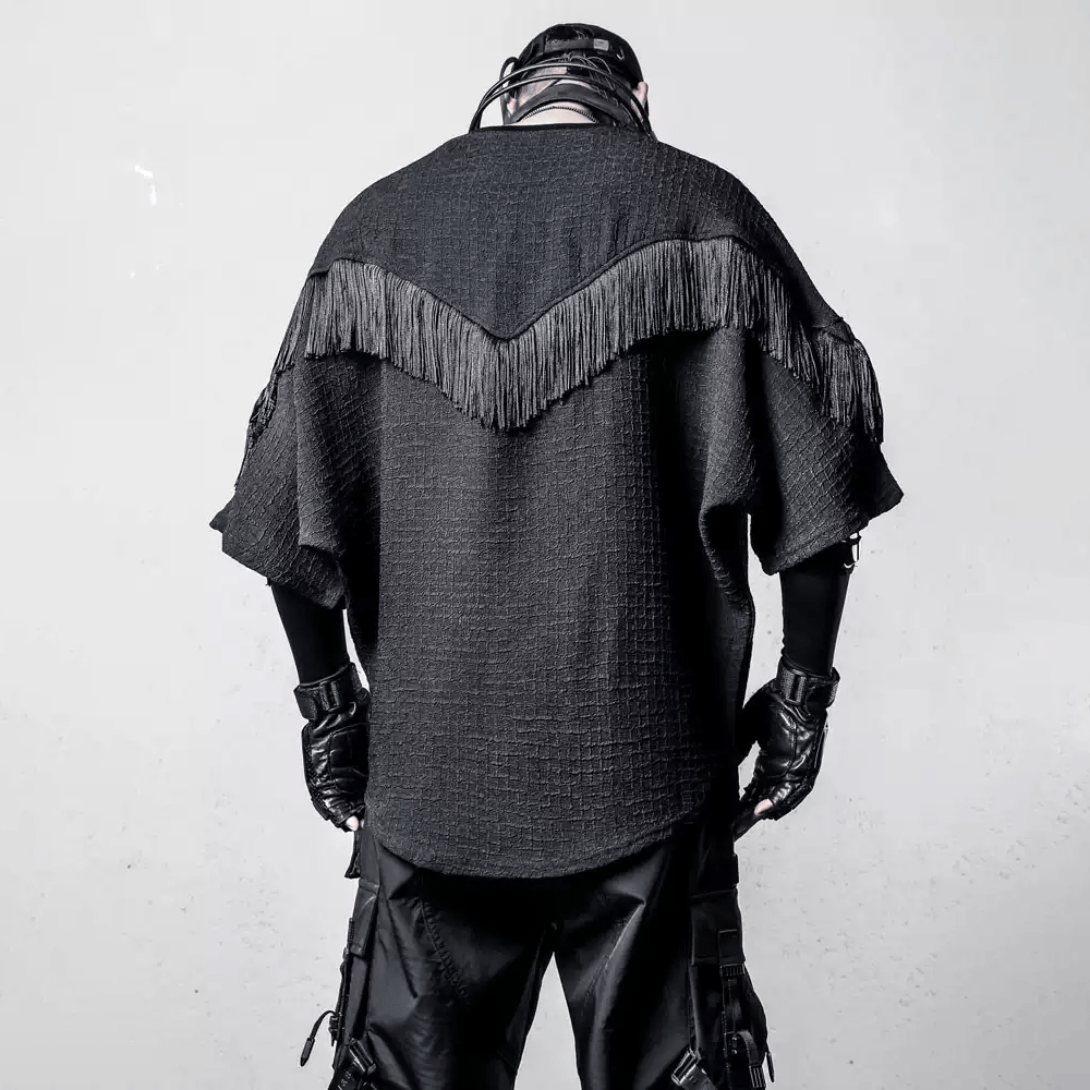 Kobine Men's Techwear Fringe Textured Batwing-Sleeve Top