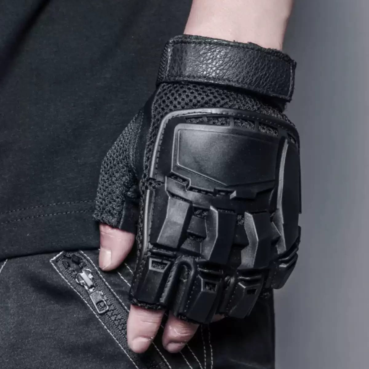 Kobine Men's Techwear Hard Shell Half Finger Tactical Gloves