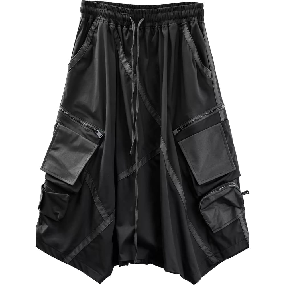 Kobine Men's Techwear Multi Pocket Loose Drop Crotch Cargo Shorts