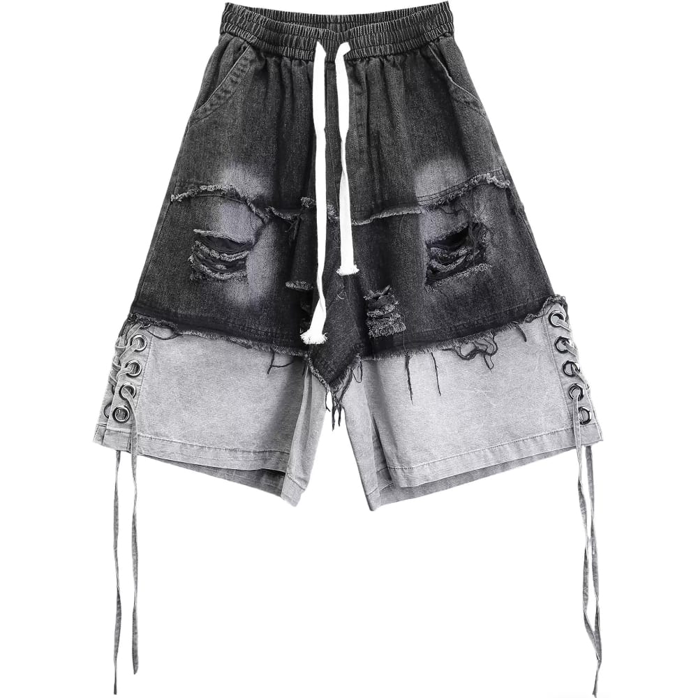 Kobine Men's Techwear Strappy Ripped Two‑Tone Shorts