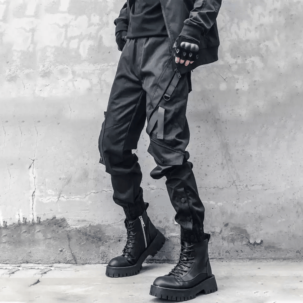 Kobine Men's Techwear Zipper Large Pocket Cuffed Cargo Pants