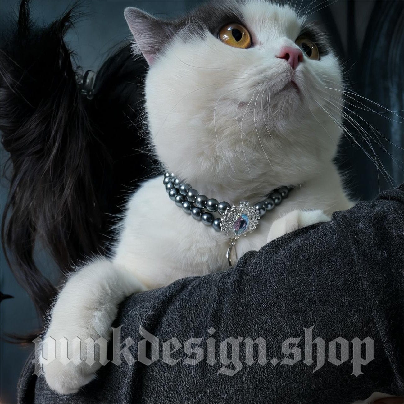 Kobine Pet's Gothic Double-layer Imitation Pearl Cat Choker