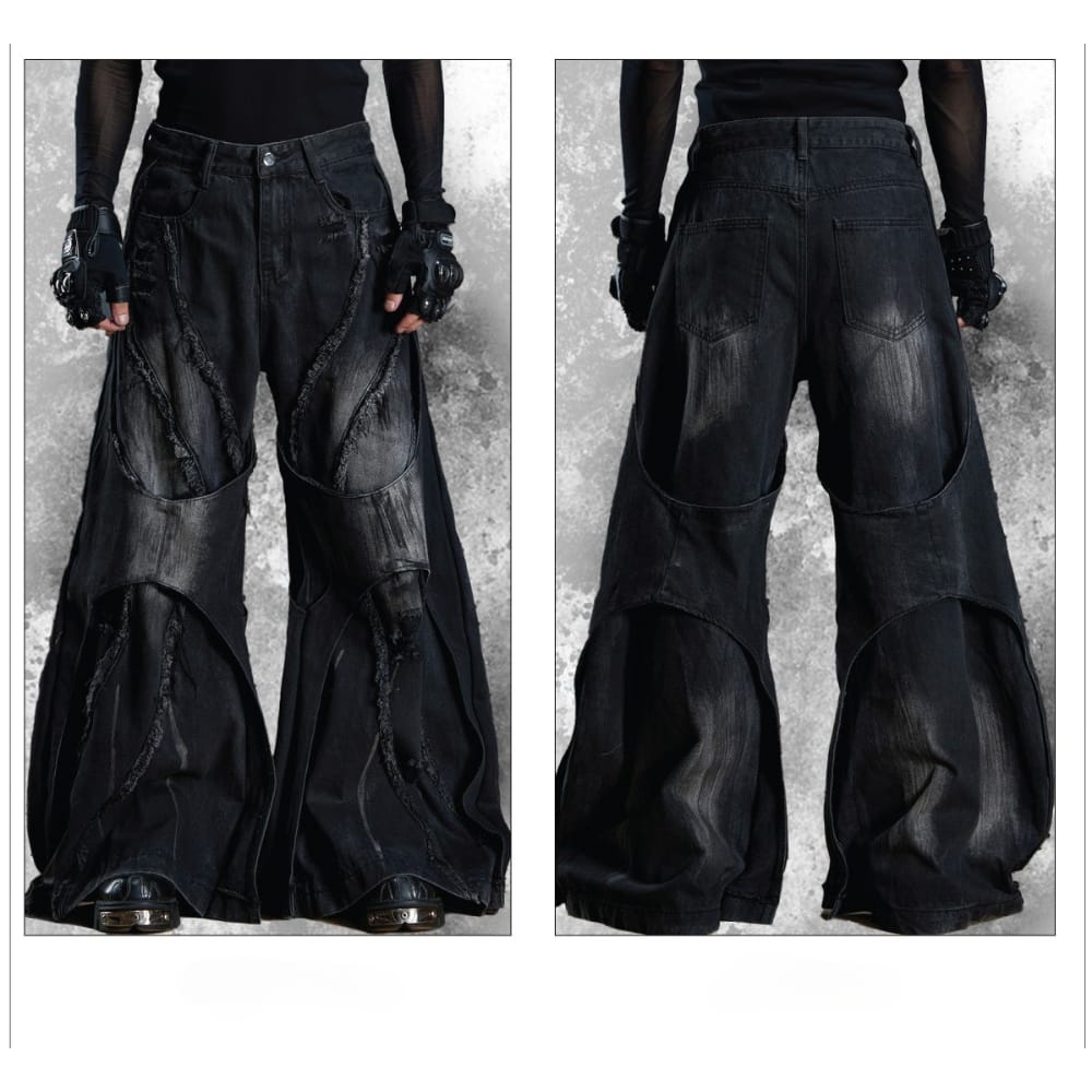 Kobine Unisex Grunge Raw Edge Double Layer Ultra Wide Leg Pants