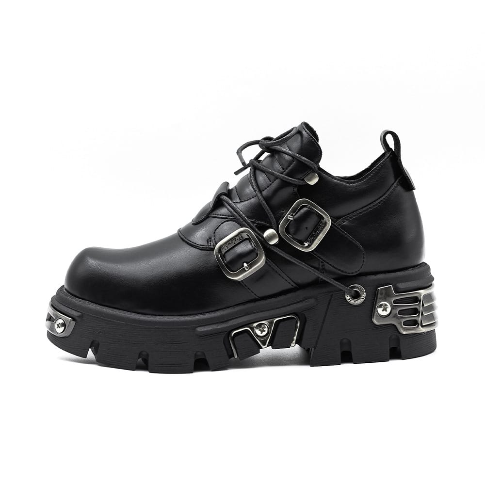 Kobine Unisex Punk Metal Splice Buckle Platform Shoes