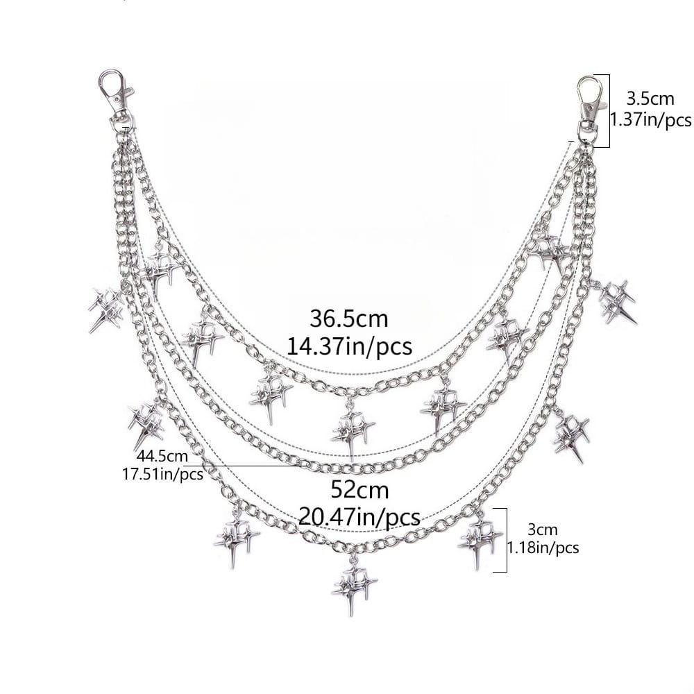 Kobine Unisex Punk Multilayer Starburst Pendant Waist Chain
