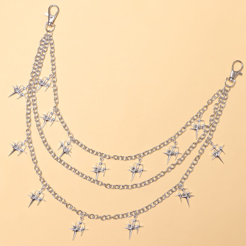 Kobine Unisex Punk Multilayer Starburst Pendant Waist Chain