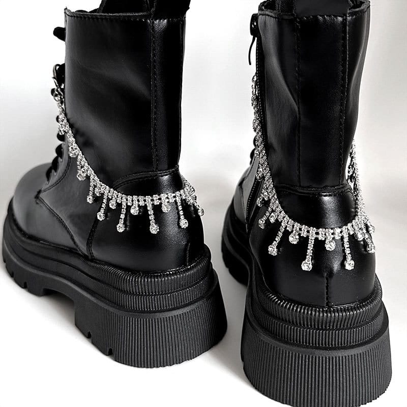 Kobine Unisex Punk Rhinestone Tassel Boot Chain Shoe Accessories