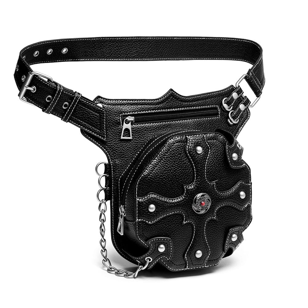 Kobine Unisex Punk Rivet Cross Chained Waist Bag