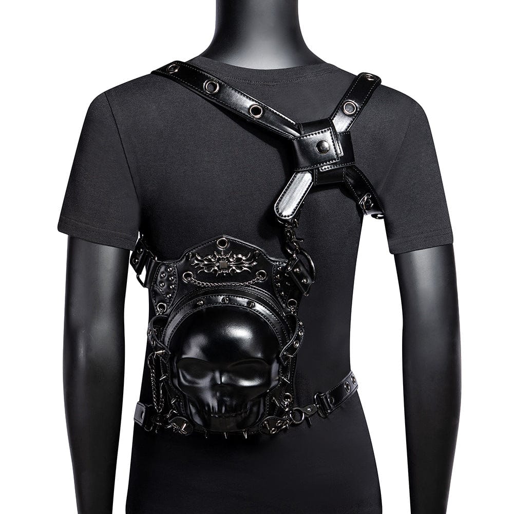 Kobine Unisex Punk Studded Skull Chained Bag