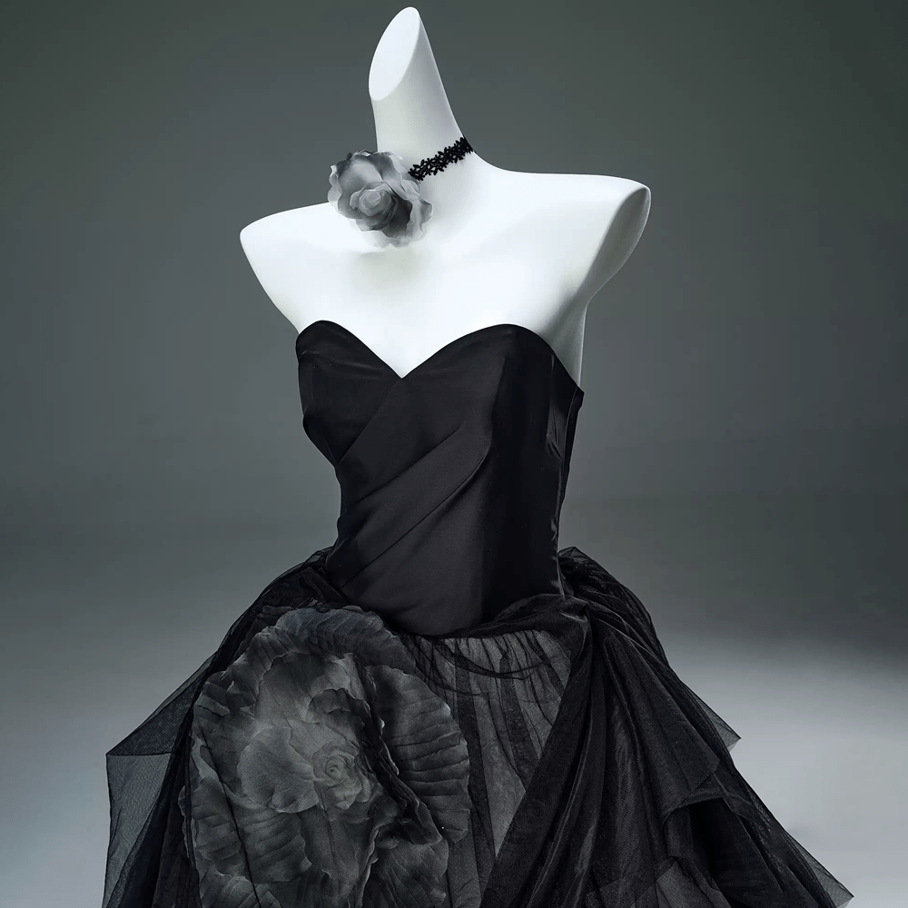 Kobine Women's Custom-made Gothic Big Rose Multi-layer Strapless Gown Wedding Dress