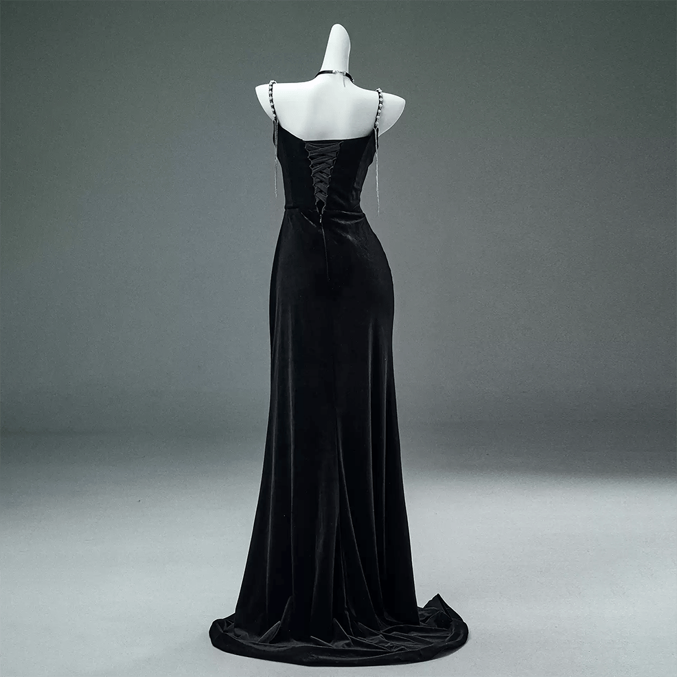 Kobine Women's Custom-made Vintage Gothic Butterfly Pearl Chain Slip Gown