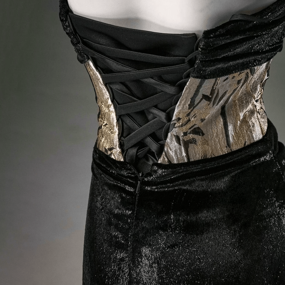 Kobine Women's Custom-made Vintage Gothic Lucky Bamboo Off Shoulder Strapless Velvet Gown