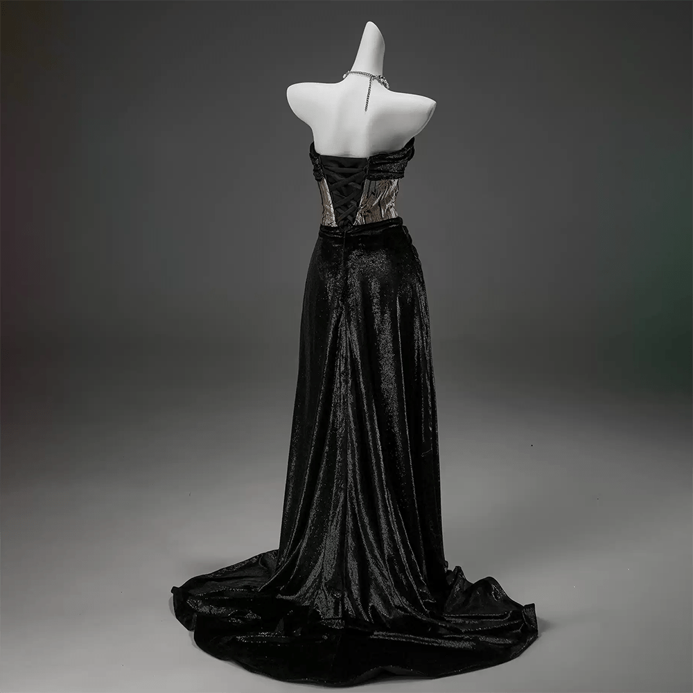 Kobine Women's Custom-made Vintage Gothic Lucky Bamboo Off Shoulder Strapless Velvet Gown