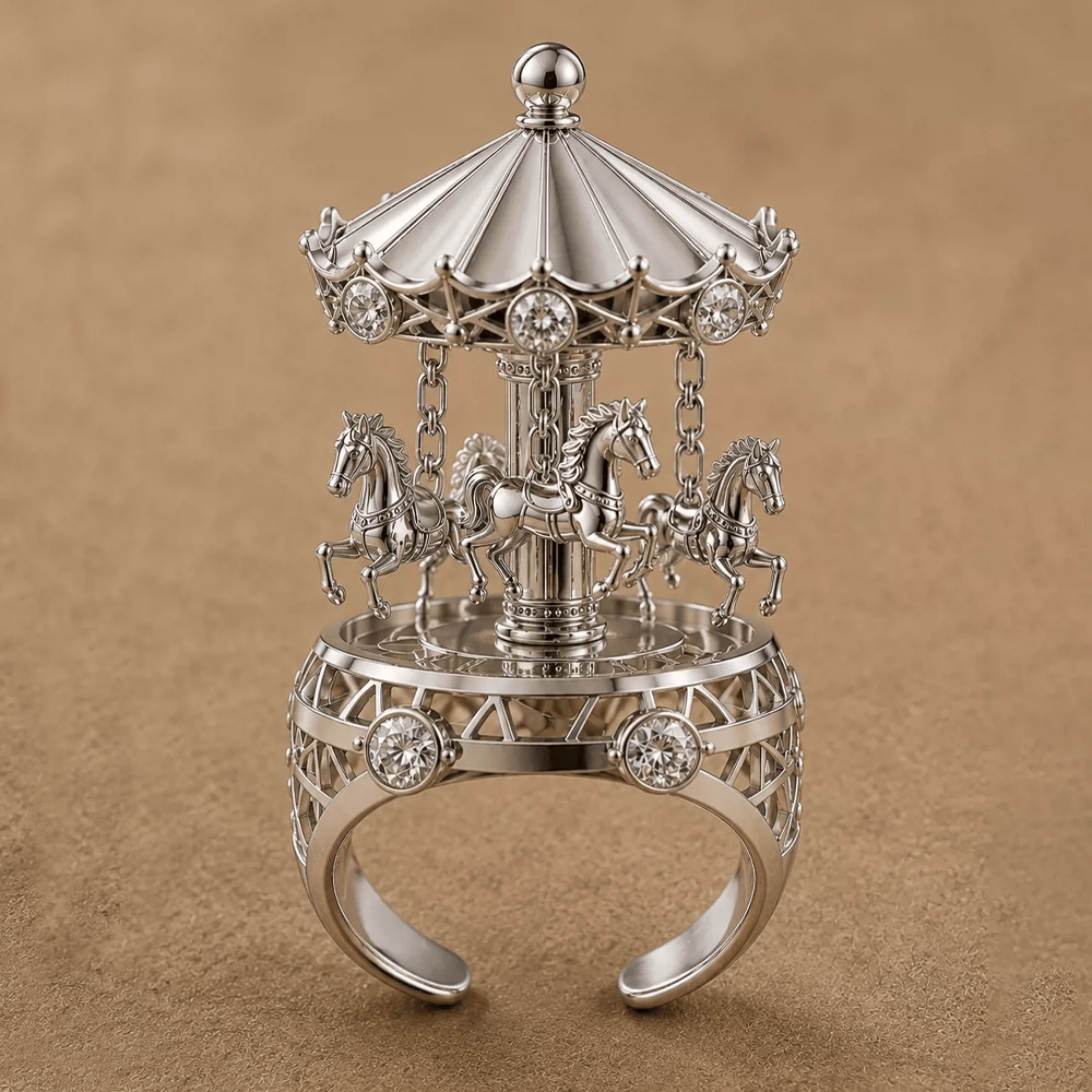 Kobine Women's Gothic 3D Rhinestone Carousel Open Band Ring