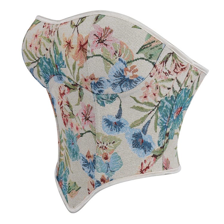 Kobine Women's Gothic Apricot Flower Jacquard Lace-up Overbust Corset