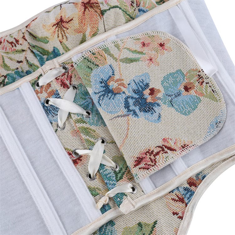 Kobine Women's Gothic Apricot Flower Jacquard Lace-up Overbust Corset