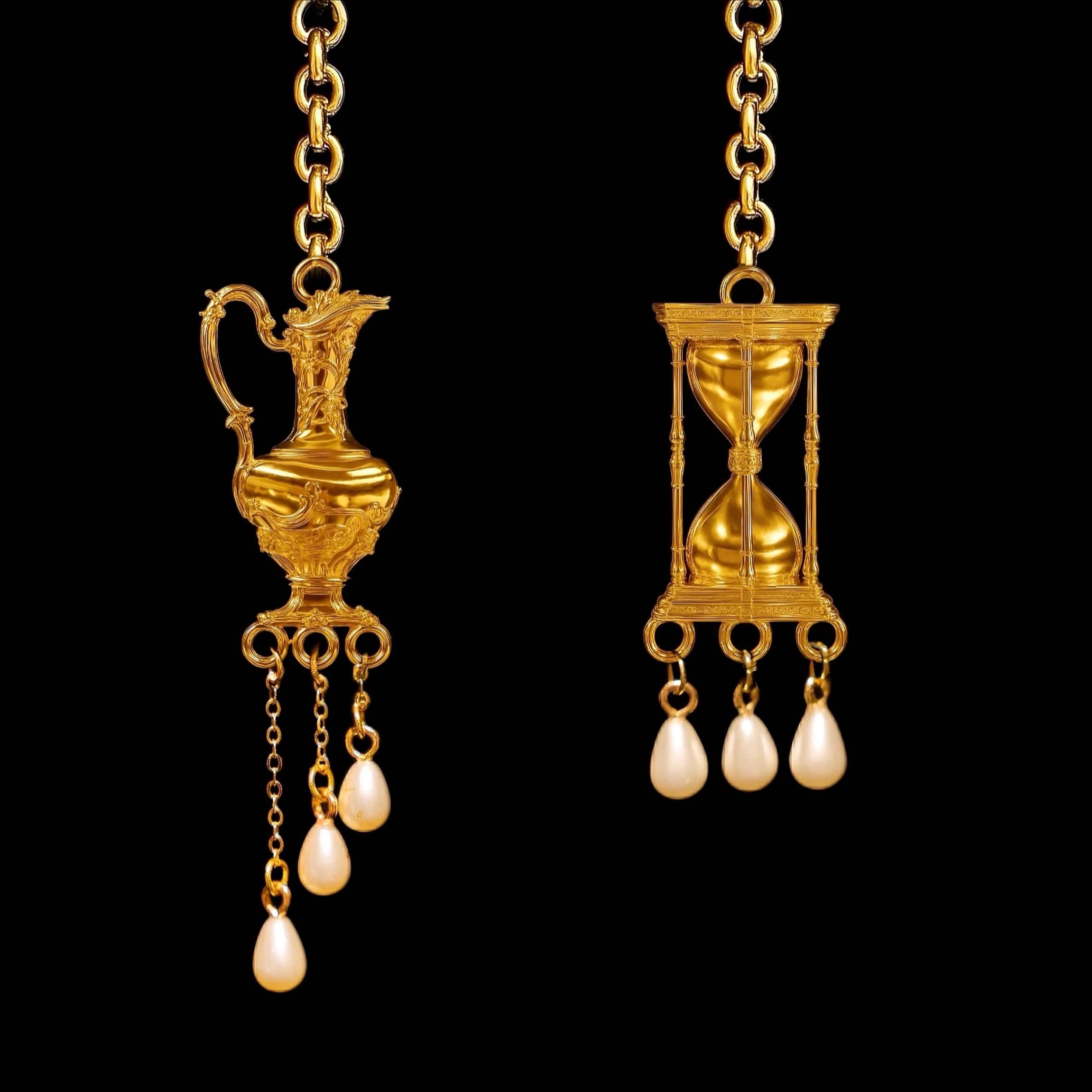 Kobine Women's Gothic Asymmetric Ewer Hourglass Pearl Drop Post Earrings