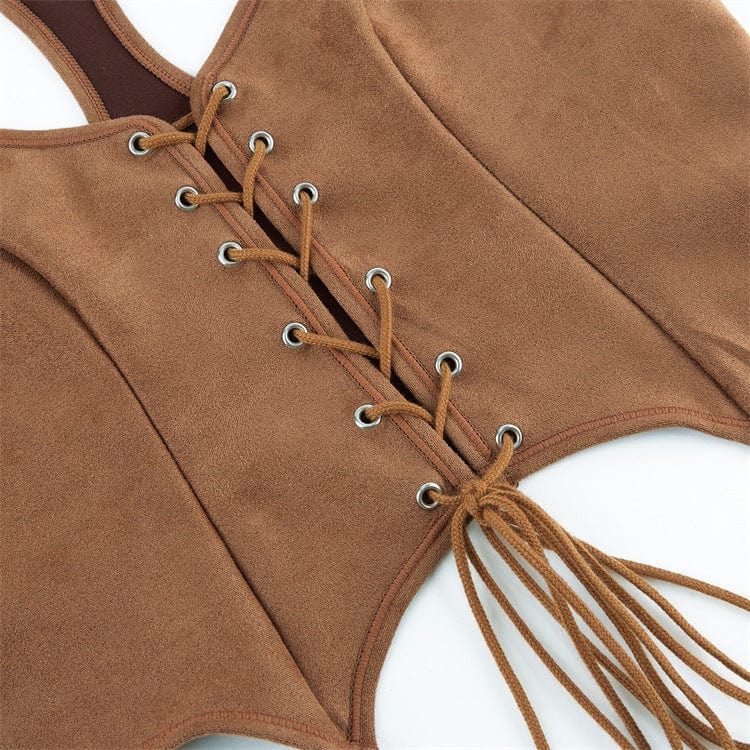 Kobine Women's Gothic Batwing Hem Lace-up Overbust Corset