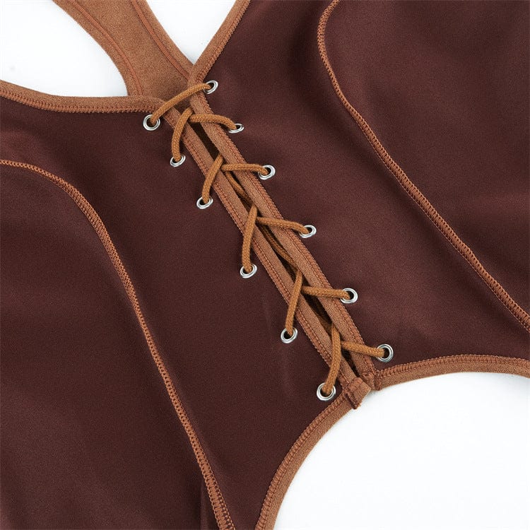 Kobine Women's Gothic Batwing Hem Lace-up Overbust Corset