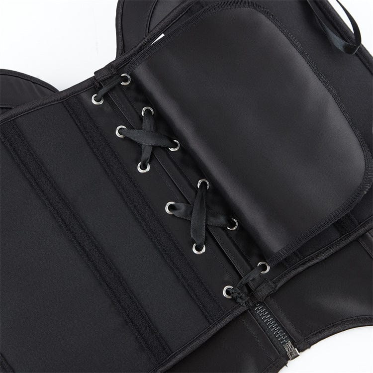 Kobine Women's Gothic Batwing Hem Zipper Overbust Corset