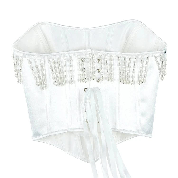 Kobine Women's Gothic Beaded Tassel Lace-up Overbust Corset