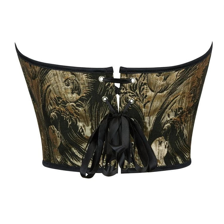Kobine Women's Gothic Black-gold Floral Printed Overbust Corset