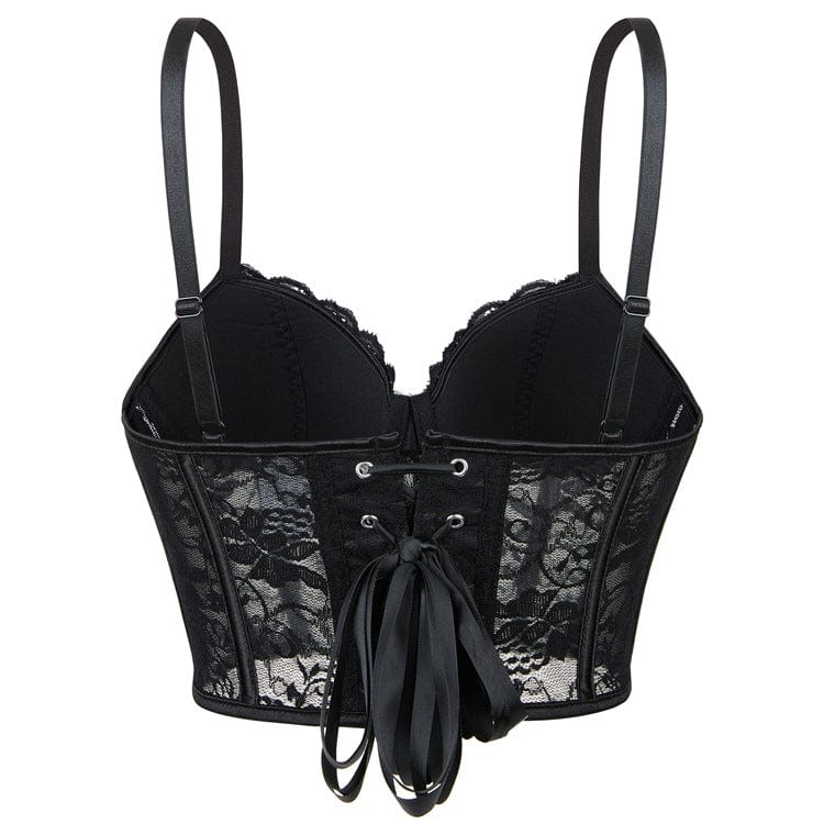 Kobine Women's Gothic Boned Lace Sheer Overbust Corset