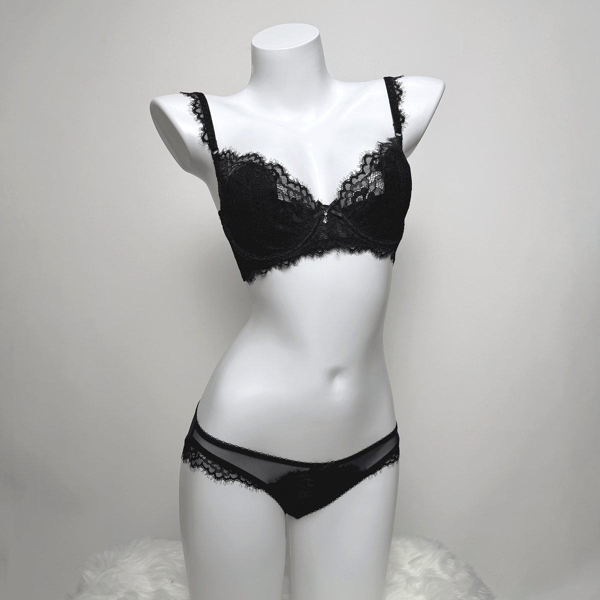 Kobine Women's Gothic Bowknot Sheer Lace Lingerie Set