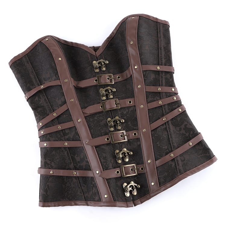 Kobine Women's Gothic Buckle Strap Lace-up Overbust Corset