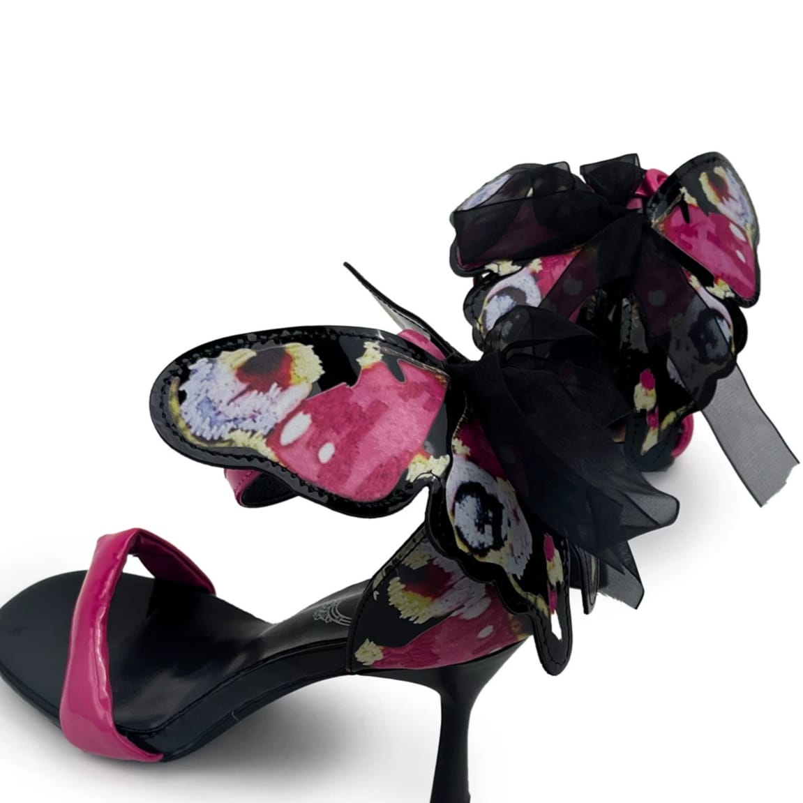 Kobine Women's Gothic Butterfly Decor Ankle‑Strap Buckle Open‑Toe Stiletto Heel Sandals