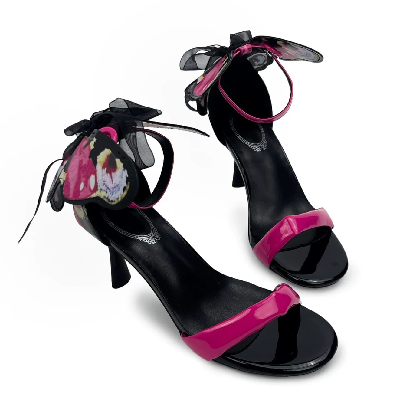 Kobine Women's Gothic Butterfly Decor Ankle‑Strap Buckle Open‑Toe Stiletto Heel Sandals
