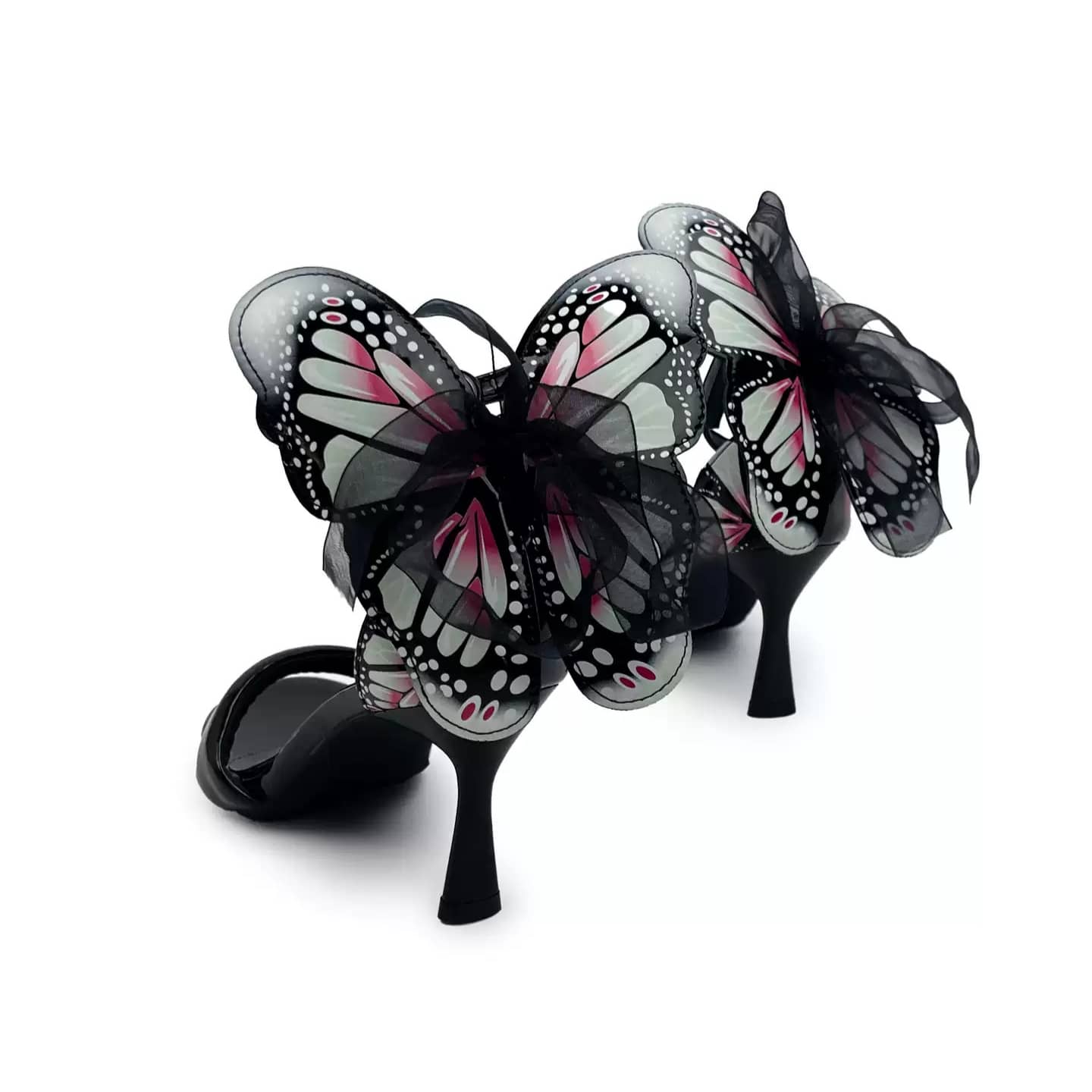 Kobine Women's Gothic Butterfly Decor Ankle‑Strap Buckle Open‑Toe Stiletto Heel Sandals
