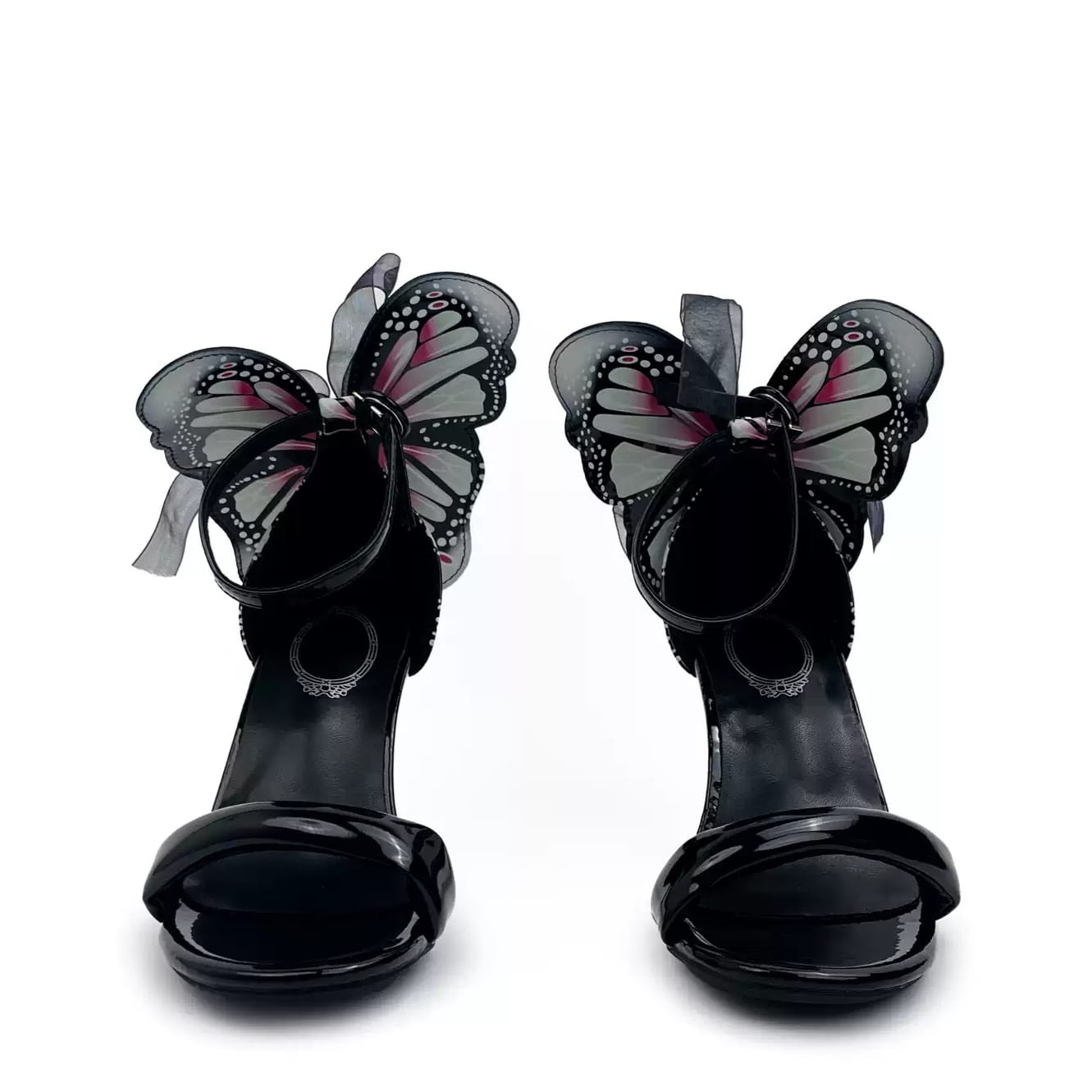Kobine Women's Gothic Butterfly Decor Ankle‑Strap Buckle Open‑Toe Stiletto Heel Sandals