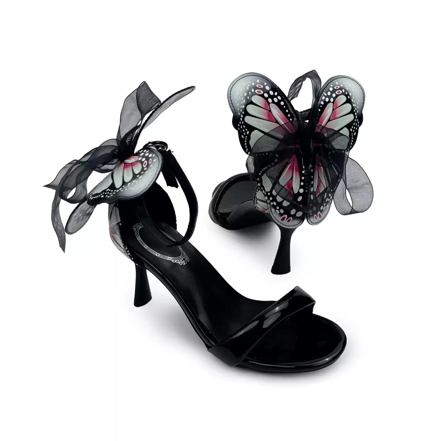 Kobine Women's Gothic Butterfly Decor Ankle‑Strap Buckle Open‑Toe Stiletto Heel Sandals