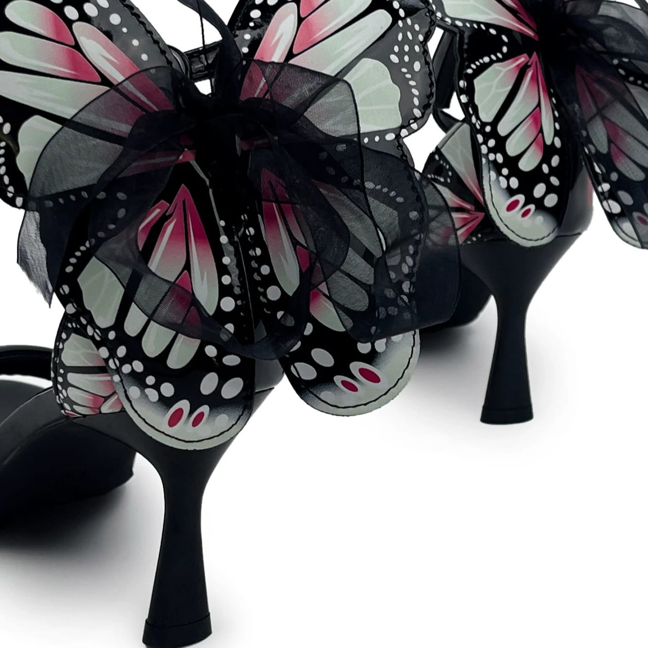 Kobine Women's Gothic Butterfly Decor Ankle‑Strap Buckle Open‑Toe Stiletto Heel Sandals