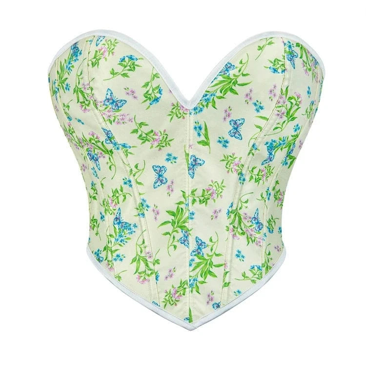 Kobine Women's Gothic Butterfly Printed Lace-up Overbust Corset