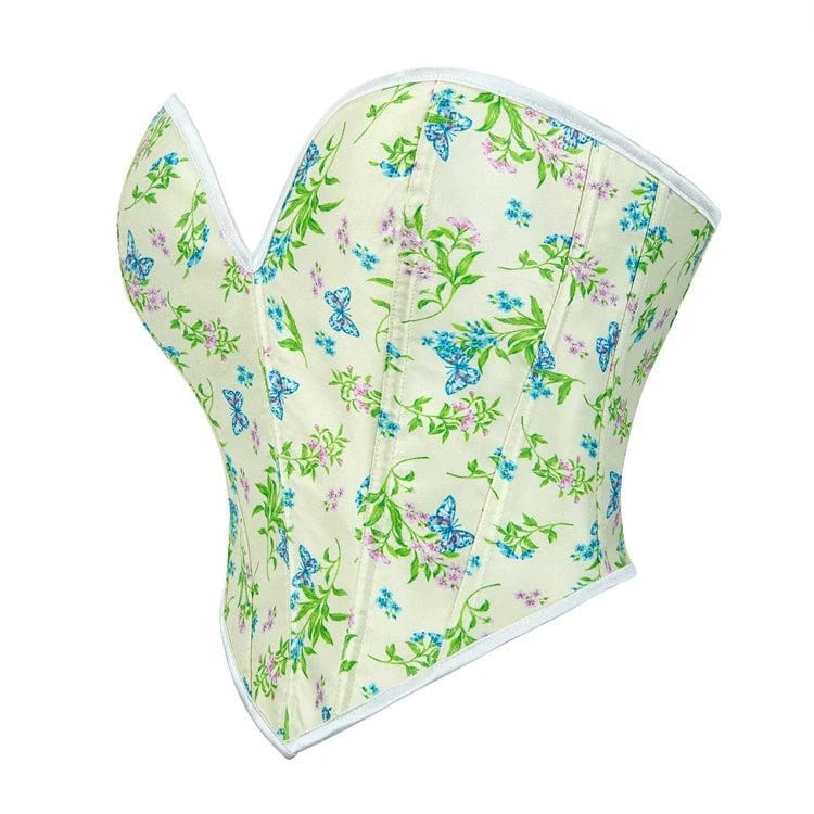 Kobine Women's Gothic Butterfly Printed Lace-up Overbust Corset