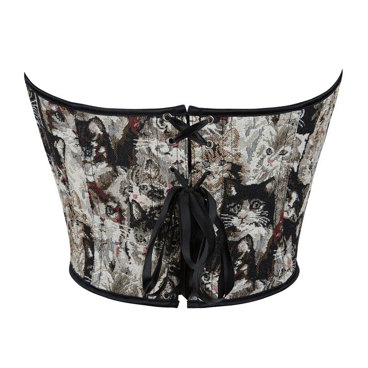 Kobine Women's Gothic Cat Embroidered Lace-up Overbust Corset