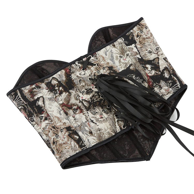 Kobine Women's Gothic Cat Embroidered Lace-up Overbust Corset