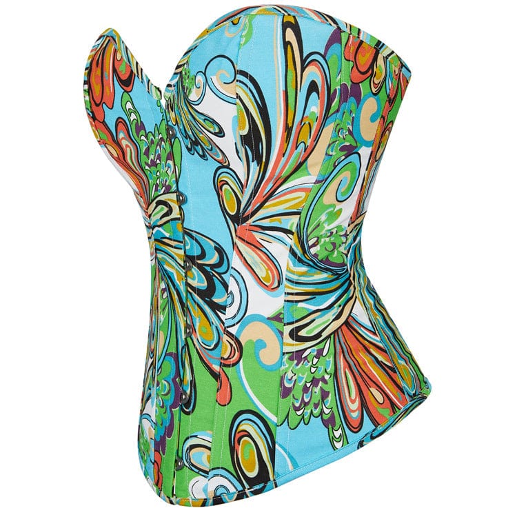 Kobine Women's Gothic Colorful Floral Printed Overbust Corset