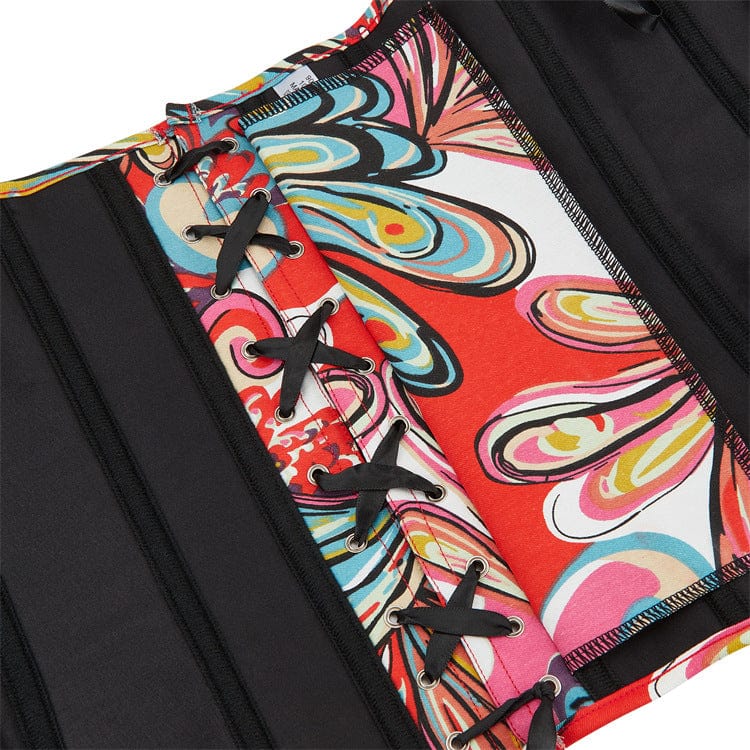 Kobine Women's Gothic Colorful Floral Printed Overbust Corset