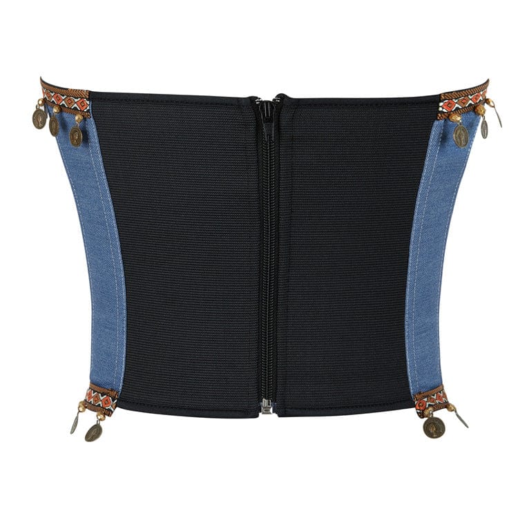 Kobine Women's Gothic Copper Piece Tassels Zip Overbust Corset