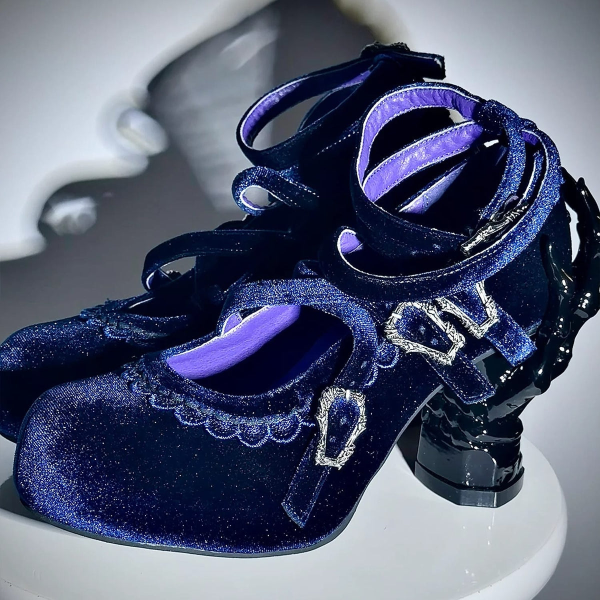 Kobine Women's Gothic Criss‑cross Buckle Straps Skeleton Hand Heel Shoes